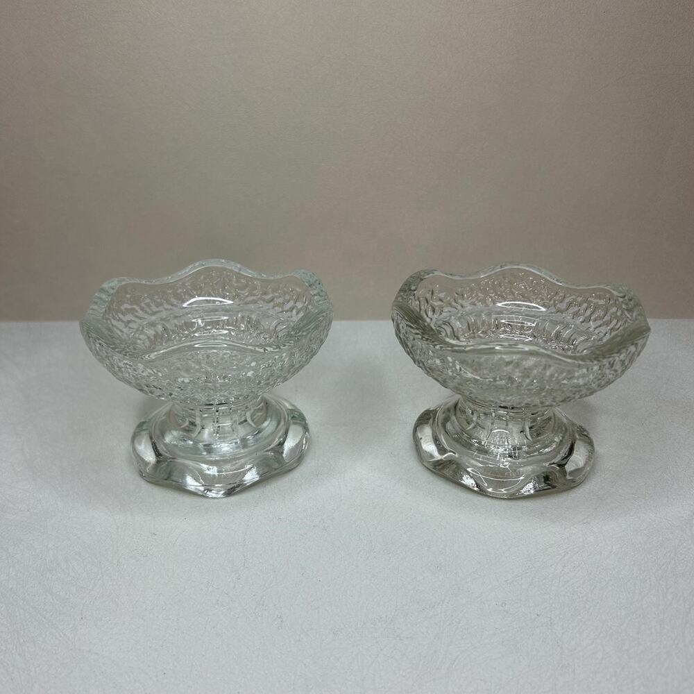 Vintage Clear Crinkled Glass Taper Candle Holders - Set of 2